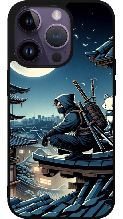 Coque iPhone 15 Pro - Silicone rigide noir Ninja sous la lune