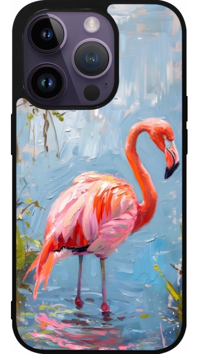 Coque iPhone 15 Pro - Silicone rigide noir Paint Flamingo
