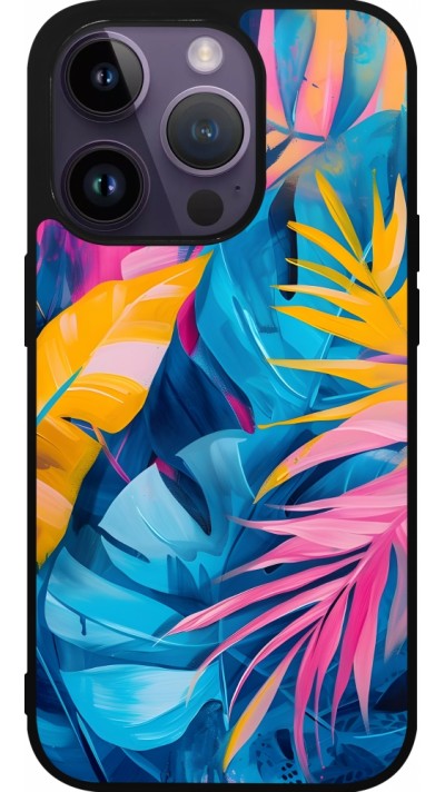 Coque iPhone 15 Pro - Silicone rigide noir Palms Blue