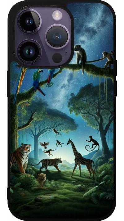 Coque iPhone 15 Pro - Silicone rigide noir Paradis des animaux exotiques