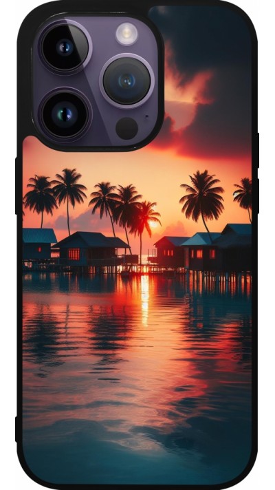 Coque iPhone 15 Pro - Silicone rigide noir Paradis Maldives