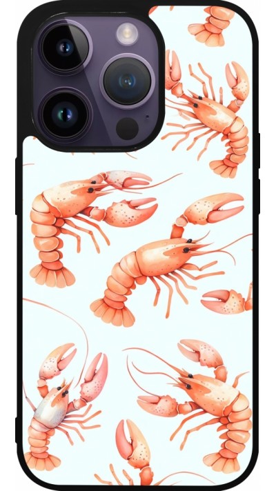 Coque iPhone 15 Pro - Silicone rigide noir Pattern de homards pastels