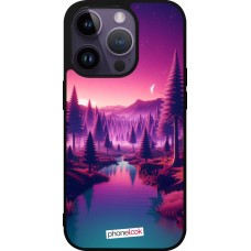 iPhone 15 Pro Case Hülle - Silikon schwarz Lila-rosa Landschaft