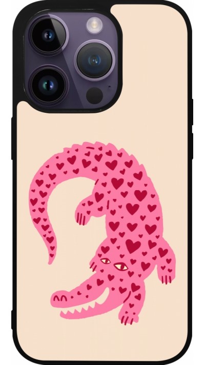 Coque iPhone 15 Pro - Silicone rigide noir Pink crocodile 2026