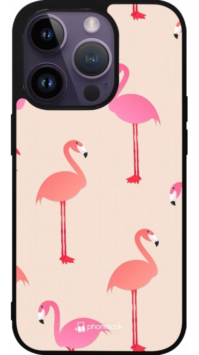 Coque iPhone 15 Pro - Silicone rigide noir Pink Flamingos Pattern