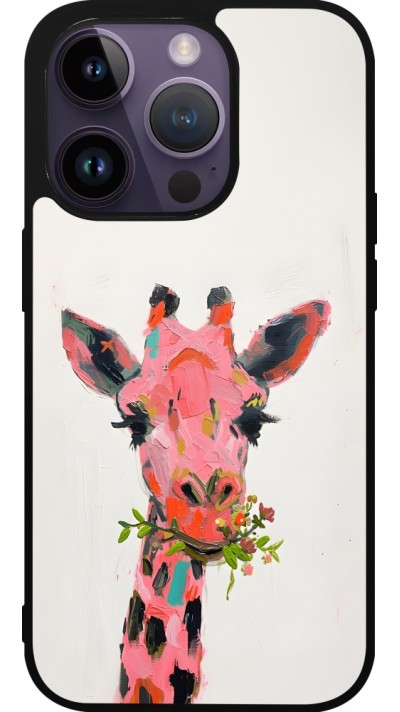 Coque iPhone 15 Pro - Silicone rigide noir Pink Girafe Paint
