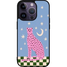 Coque iPhone 15 Pro - Silicone rigide noir Pink leopard with stars 2026