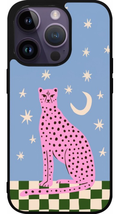 Coque iPhone 15 Pro - Silicone rigide noir Pink leopard with stars 2026