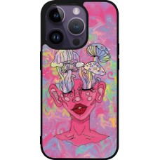 Coque iPhone 15 Pro - Silicone rigide noir Psychedelic pink mushroom