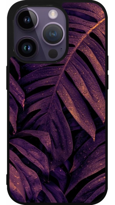 Coque iPhone 15 Pro - Silicone rigide noir Purple Light Leaves