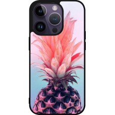 Coque iPhone 15 Pro - Silicone rigide noir Purple Pink Pineapple