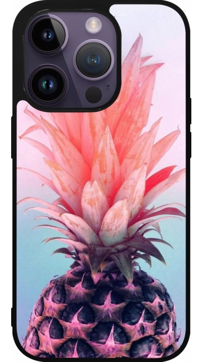 Coque iPhone 15 Pro - Silicone rigide noir Purple Pink Pineapple