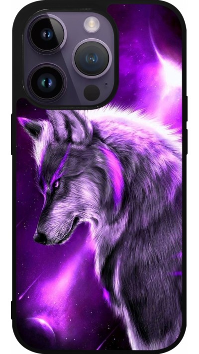 Coque iPhone 15 Pro - Silicone rigide noir Purple Sky Wolf