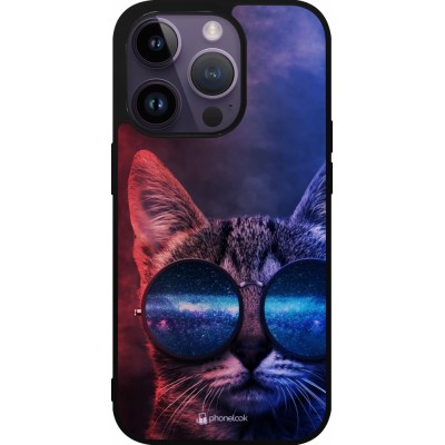 Coque iPhone 15 Pro - Silicone rigide noir Red Blue Cat Glasses