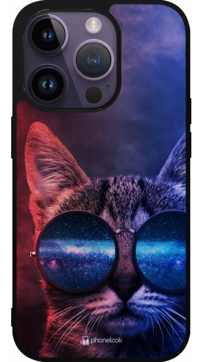 Coque iPhone 15 Pro - Silicone rigide noir Red Blue Cat Glasses