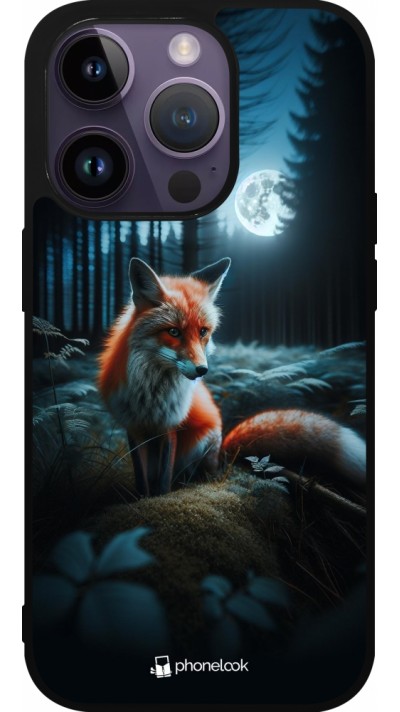Coque iPhone 15 Pro - Silicone rigide noir Renard lune forêt