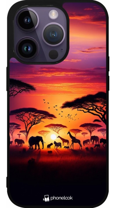 Coque iPhone 15 Pro - Silicone rigide noir Safari sunset wildlife