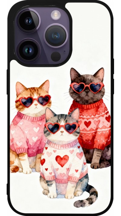 Coque iPhone 15 Pro - Silicone rigide noir Saint Valentines Day 26 Cat Love