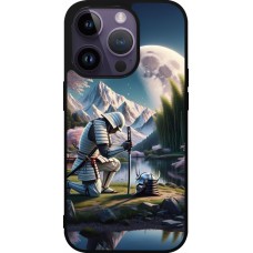 iPhone 15 Pro Case Hülle - Silikon schwarz Samurai Katana Mond