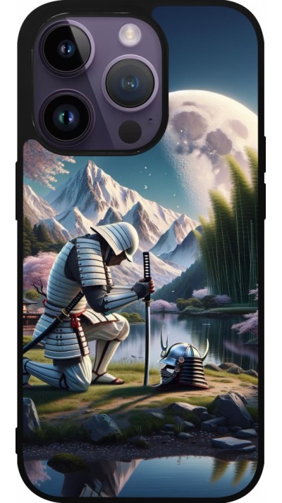 Coque iPhone 15 Pro - Silicone rigide noir Samurai Katana Lune
