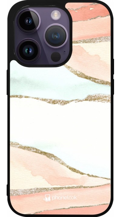 Coque iPhone 15 Pro - Silicone rigide noir Shimmering Orange