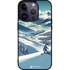 Coque iPhone 15 Pro - Silicone rigide noir Snowboarder Montagne