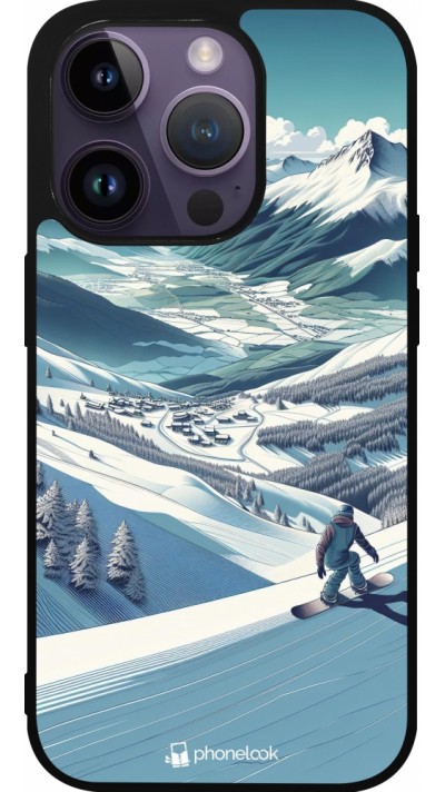 Coque iPhone 15 Pro - Silicone rigide noir Snowboarder Montagne