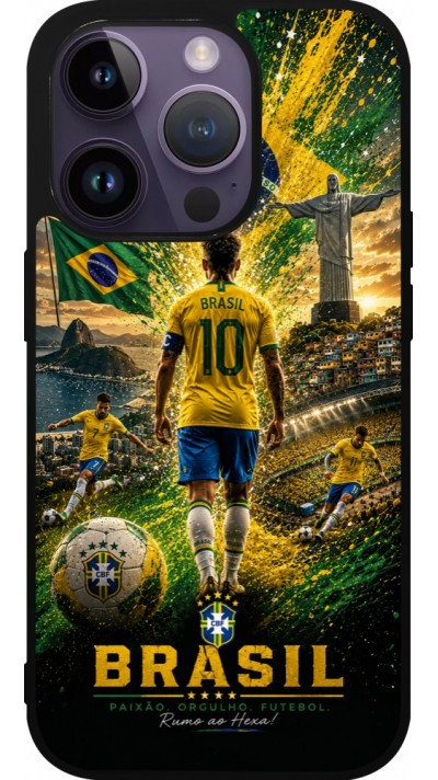 iPhone 15 Pro Case Hülle - Silikon schwarz Fussball Brasilien splash 2026