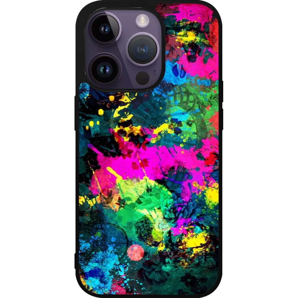 Coque iPhone 15 Pro - Silicone rigide noir Splash paint