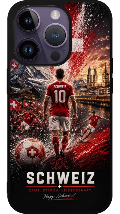 iPhone 15 Pro Case Hülle - Silikon schwarz Fussball Schweiz splash 2026
