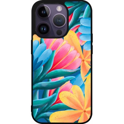 iPhone 15 Pro Case Hülle - Silikon schwarz Spring 23 colorful flowers