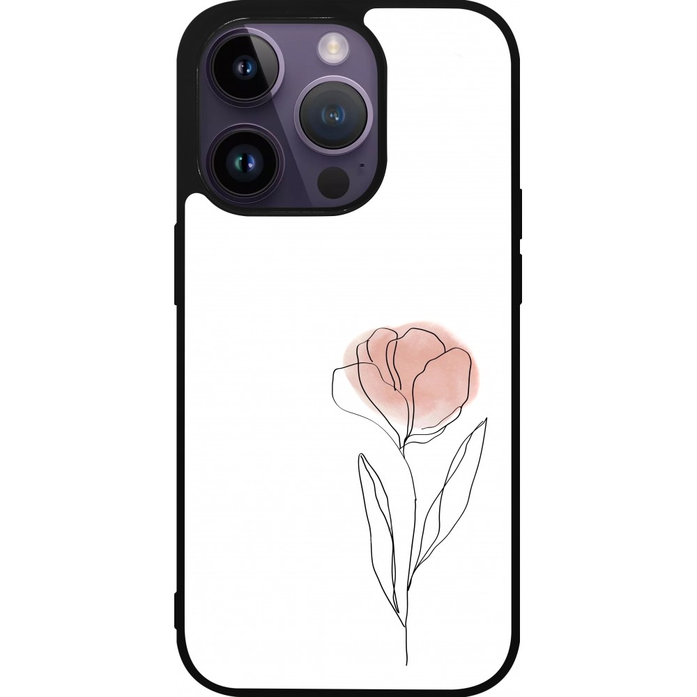 Coque iPhone 15 Pro - Silicone rigide noir Spring 23 minimalist flower