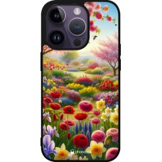 Coque iPhone 15 Pro - Silicone rigide noir Spring 25 Bouquet printemps