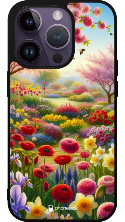 Coque iPhone 15 Pro - Silicone rigide noir Spring 25 Bouquet printemps