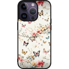 Coque iPhone 15 Pro - Silicone rigide noir Spring 25 Papillons Légers