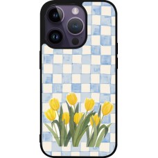 Coque iPhone 15 Pro - Silicone rigide noir Blue vichy tulips Spring 2026