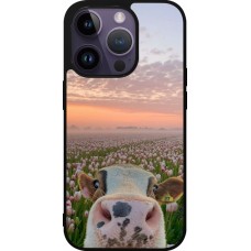 Coque iPhone 15 Pro - Silicone rigide noir Cow with tulips Spring 2026