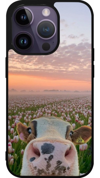 iPhone 15 Pro Case Hülle - Silikon schwarz Cow with tulips Spring 2026