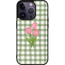 Coque iPhone 15 Pro - Silicone rigide noir Green vichy tulips Spring 2026