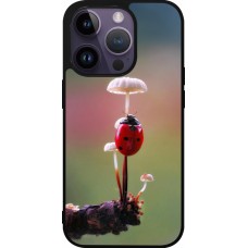 Coque iPhone 15 Pro - Silicone rigide noir Ladybird on a mushroom Spring 2026