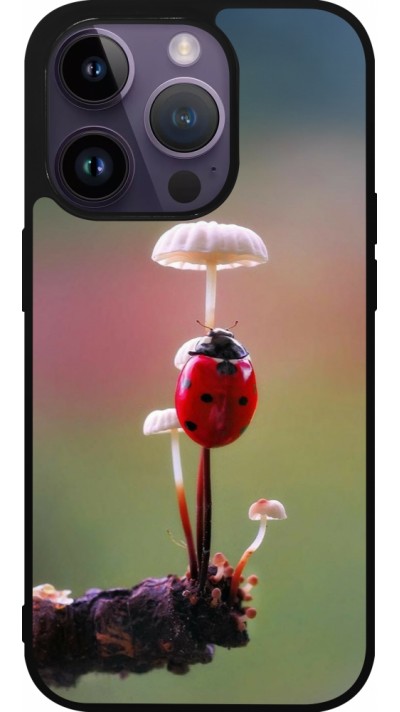 iPhone 15 Pro Case Hülle - Silikon schwarz Ladybird on a mushroom Spring 2026