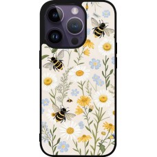 Coque iPhone 15 Pro - Silicone rigide noir Pattern bees Spring 2026