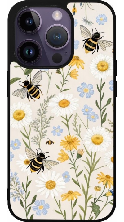 iPhone 15 Pro Case Hülle - Silikon schwarz Pattern bees Spring 2026