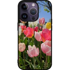 Coque iPhone 15 Pro - Silicone rigide noir Tulips Spring 2026