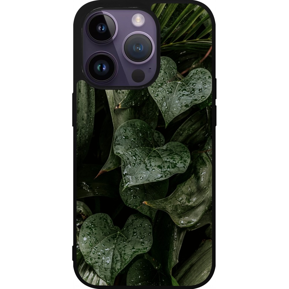 Coque iPhone 15 Pro - Silicone rigide noir Spring 23 fresh plants