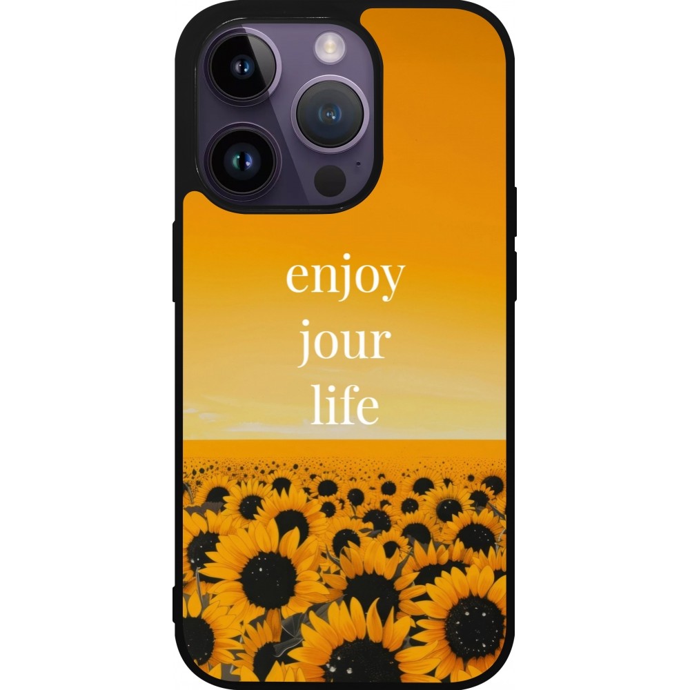 Coque iPhone 15 Pro - Silicone rigide noir Summer 2025 Enjoy your life