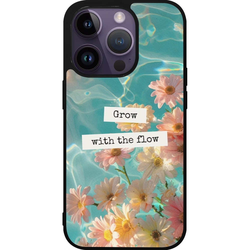 Coque iPhone 15 Pro - Silicone rigide noir Summer 2025 Grow with the flow