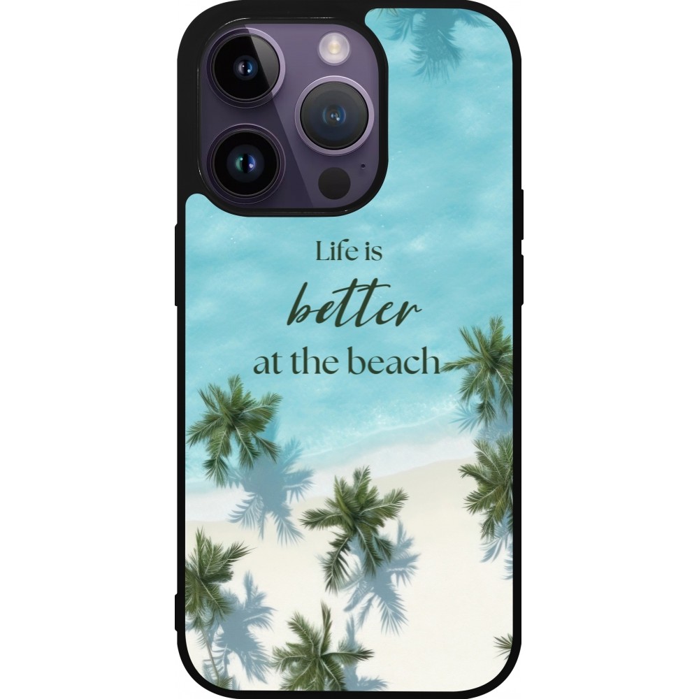 Coque iPhone 15 Pro - Silicone rigide noir Summer 2025 Life is better at the beach