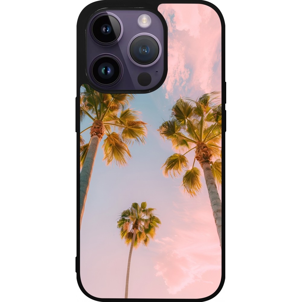 Coque iPhone 15 Pro - Silicone rigide noir Summer 2025 Palmiers