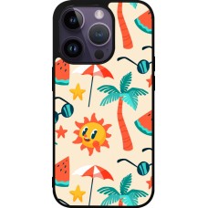 Coque iPhone 15 Pro - Silicone rigide noir Summer 2025 Pattern soleil